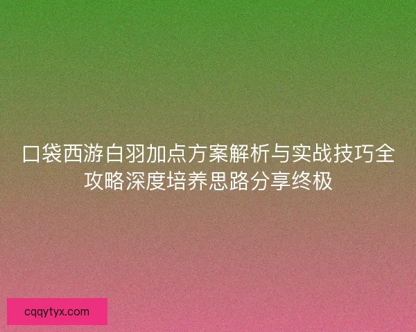 口袋西游白羽加点方案解析与实战技巧全攻略深度培养思路分享终极