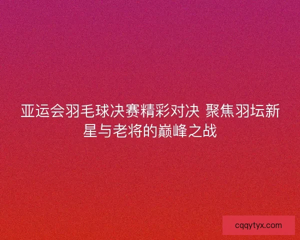 亚运会羽毛球决赛精彩对决 聚焦羽坛新星与老将的巅峰之战 亚运会羽毛球决赛精彩对决 聚焦羽坛新星与老将的巅峰之战